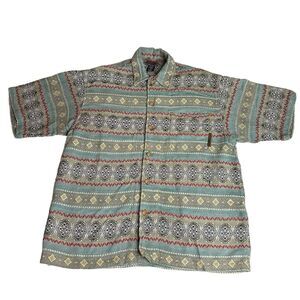 Rare Quicksilver Shirt Sz M AOP All Over Print Skater Tribal Texture Button Down